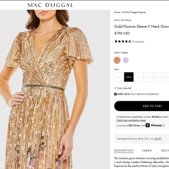 Mac Duggal 5637 Size 4 Gold Copper Floral Sequin Beaded Long Gown Maxi Dress - Picture 2 of 7